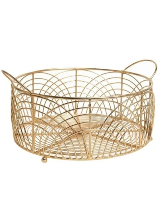 Attractive craft brio wire round basket gold plated Boxes, Baskets & Bins -  Free Size, Gold, Metal, Pack of1